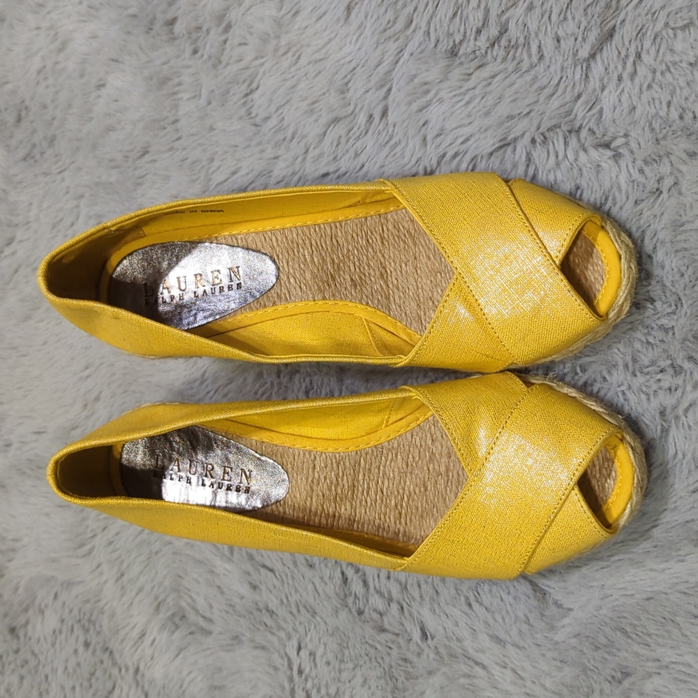 🖤 RALPH LAUREN Cecilia Yellow Espadrilles Wedges 6.5